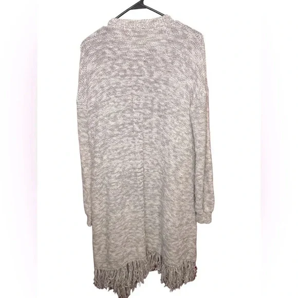 GAP Longline Boho Fringe Open Front Heather Gray Cardigan Sweater - Picture 6 of 11